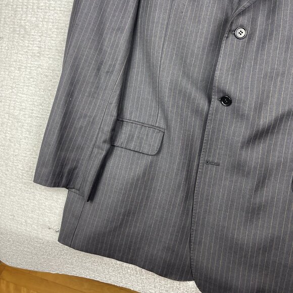 Men's Coppley x Harry Rosen 47W Brown / Grey Pinstripe Scabal Wool Sport Coat - Picture 6 of 16